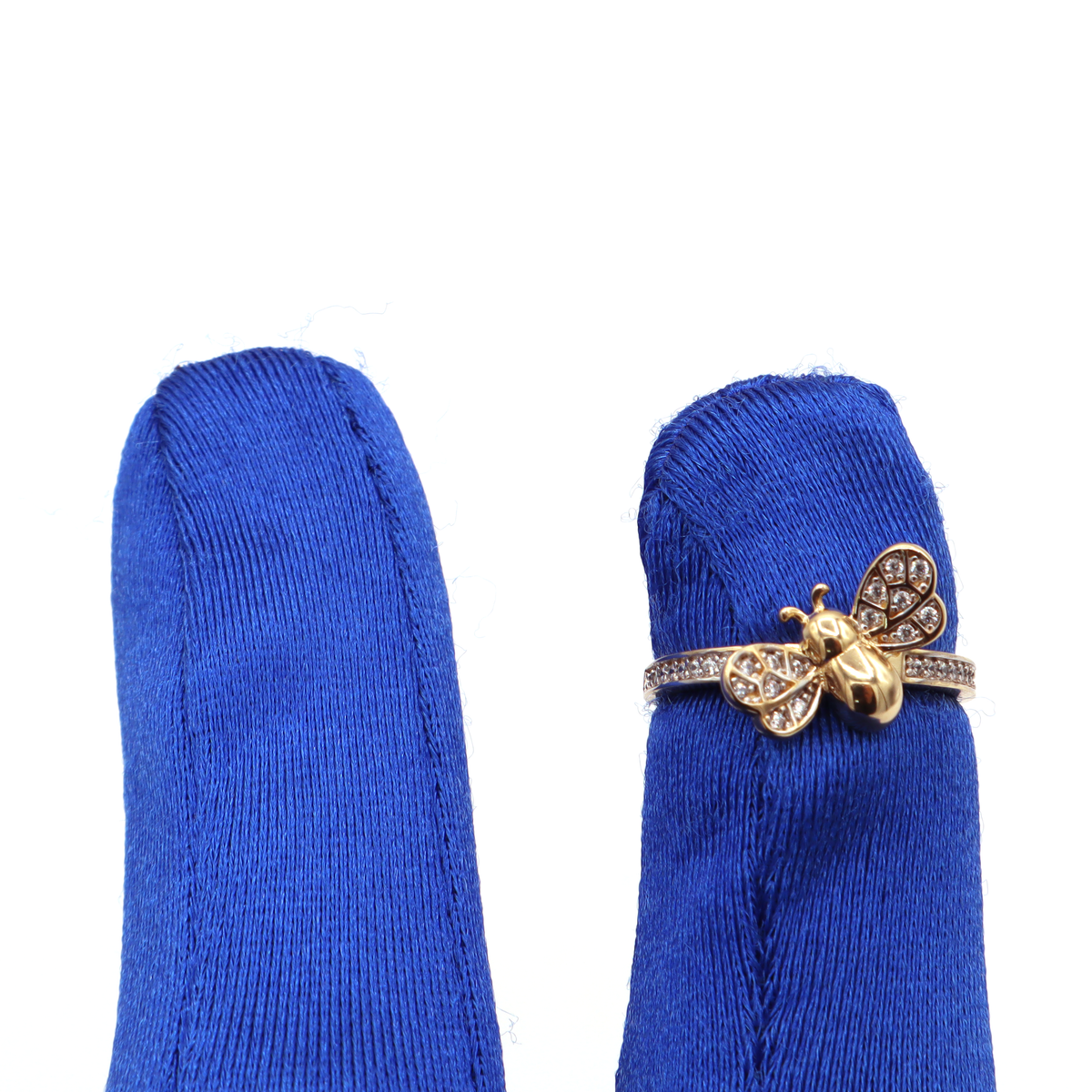 10K Solid Yellow Gold Bee CZ Wings Statement Ring