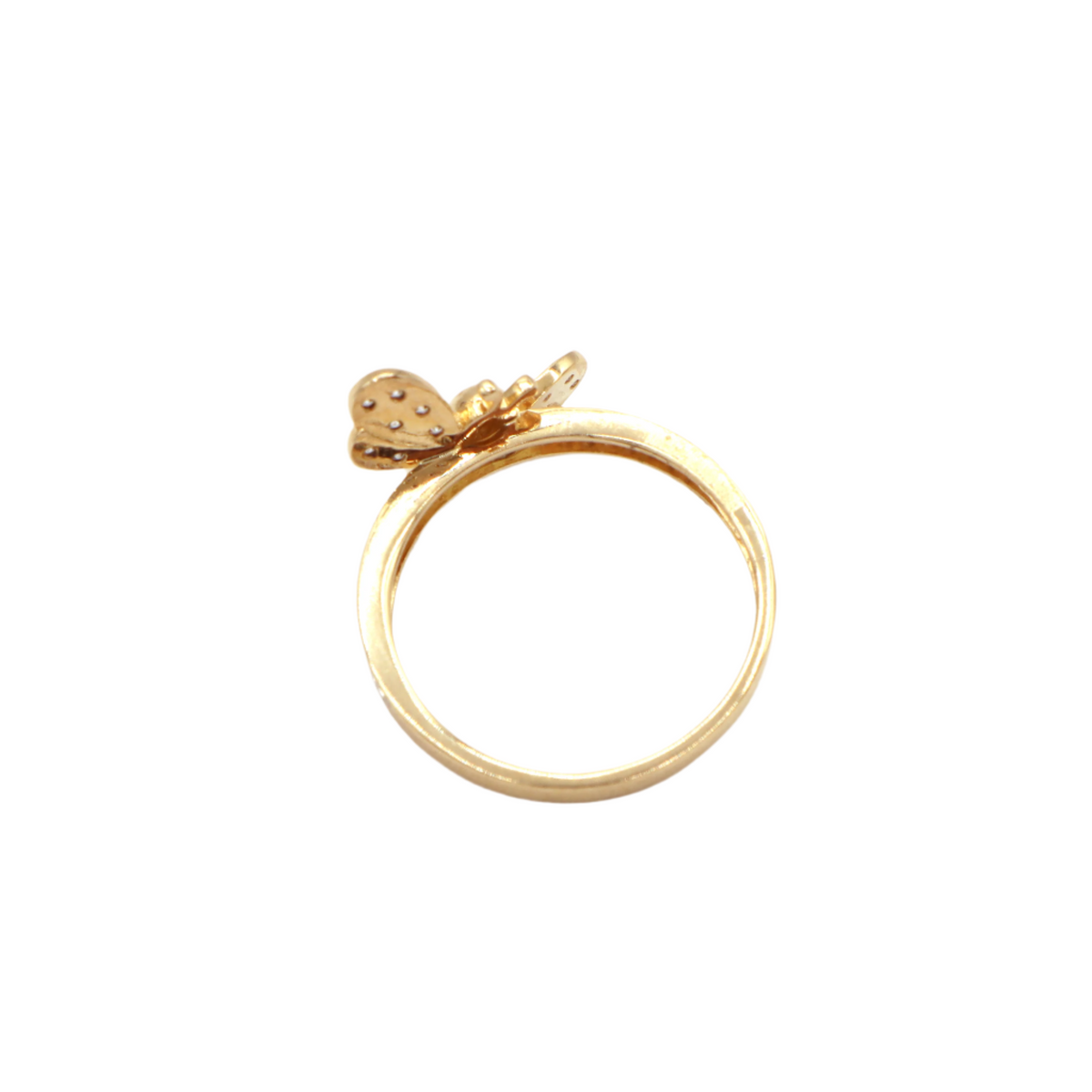 10K Solid Yellow Gold Bee CZ Wings Statement Ring