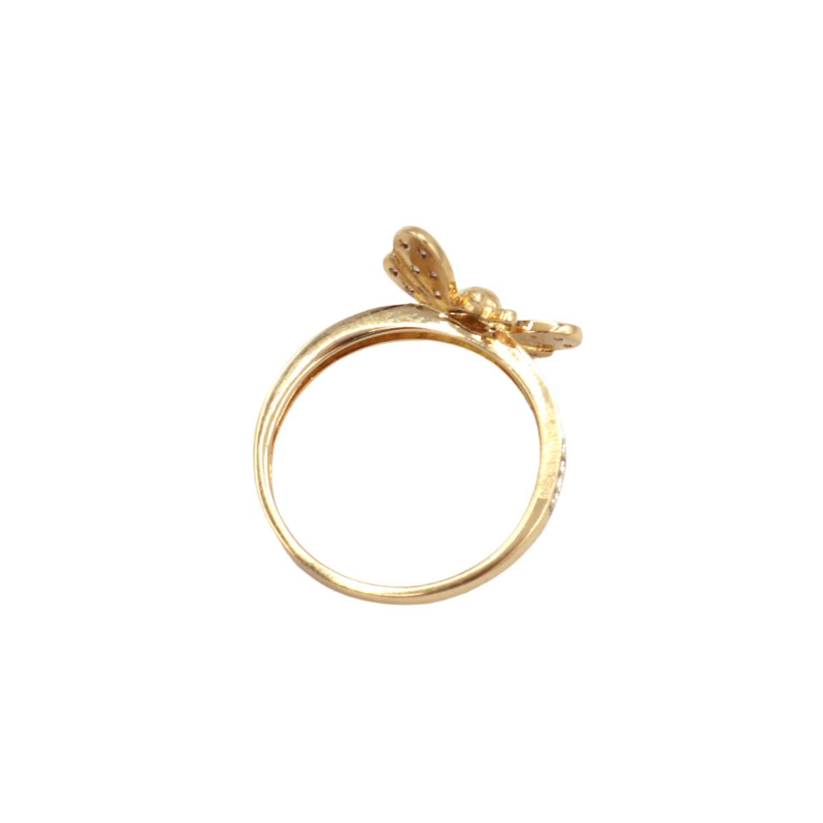 10K Solid Yellow Gold Bee CZ Wings Statement Ring