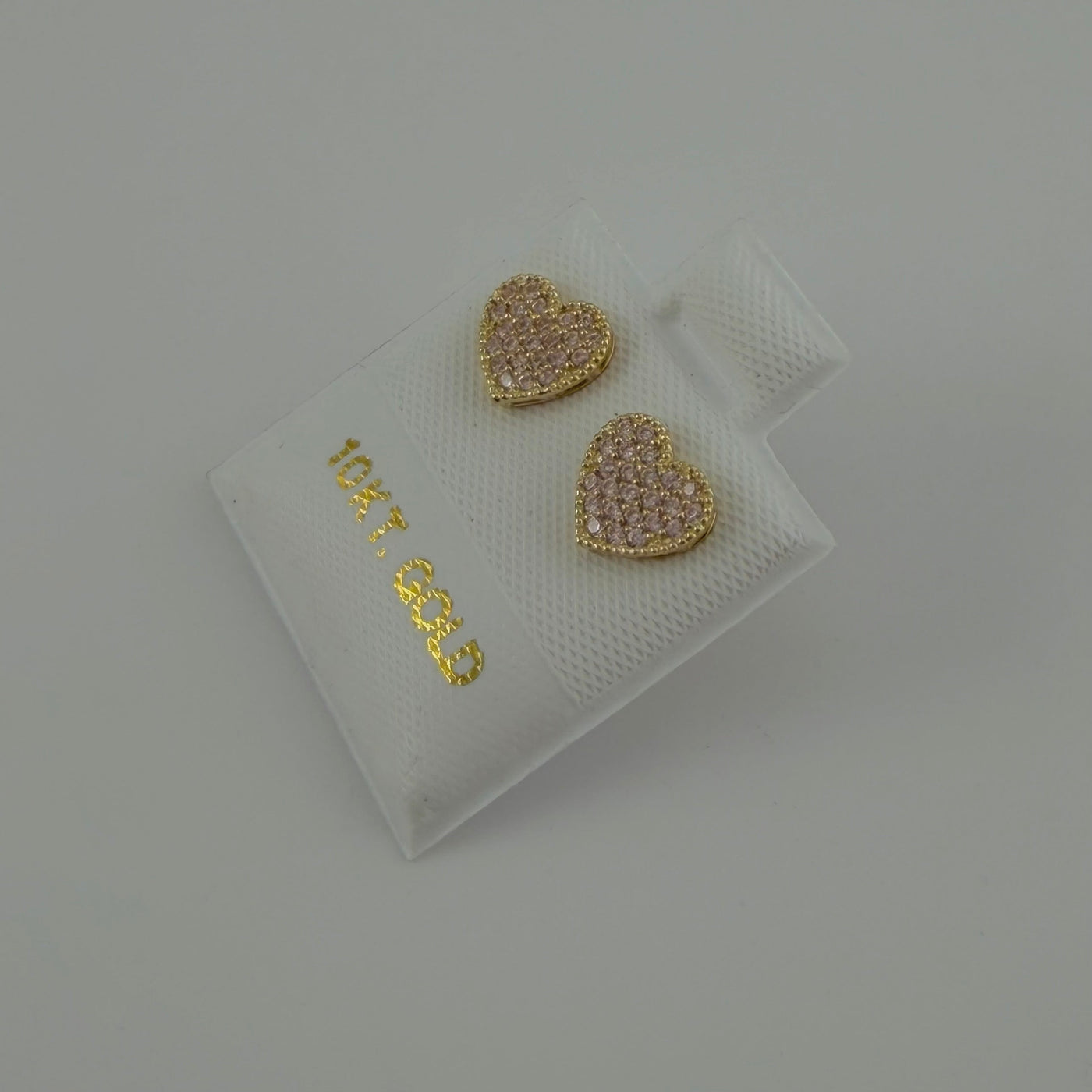 10K Yellow Gold Mini Pink Bead Heart CZ Earrings