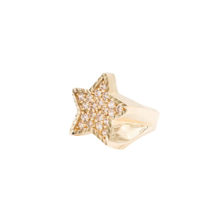 10K Solid Yellow Gold Big Star Diamond-Cut CZ Ring