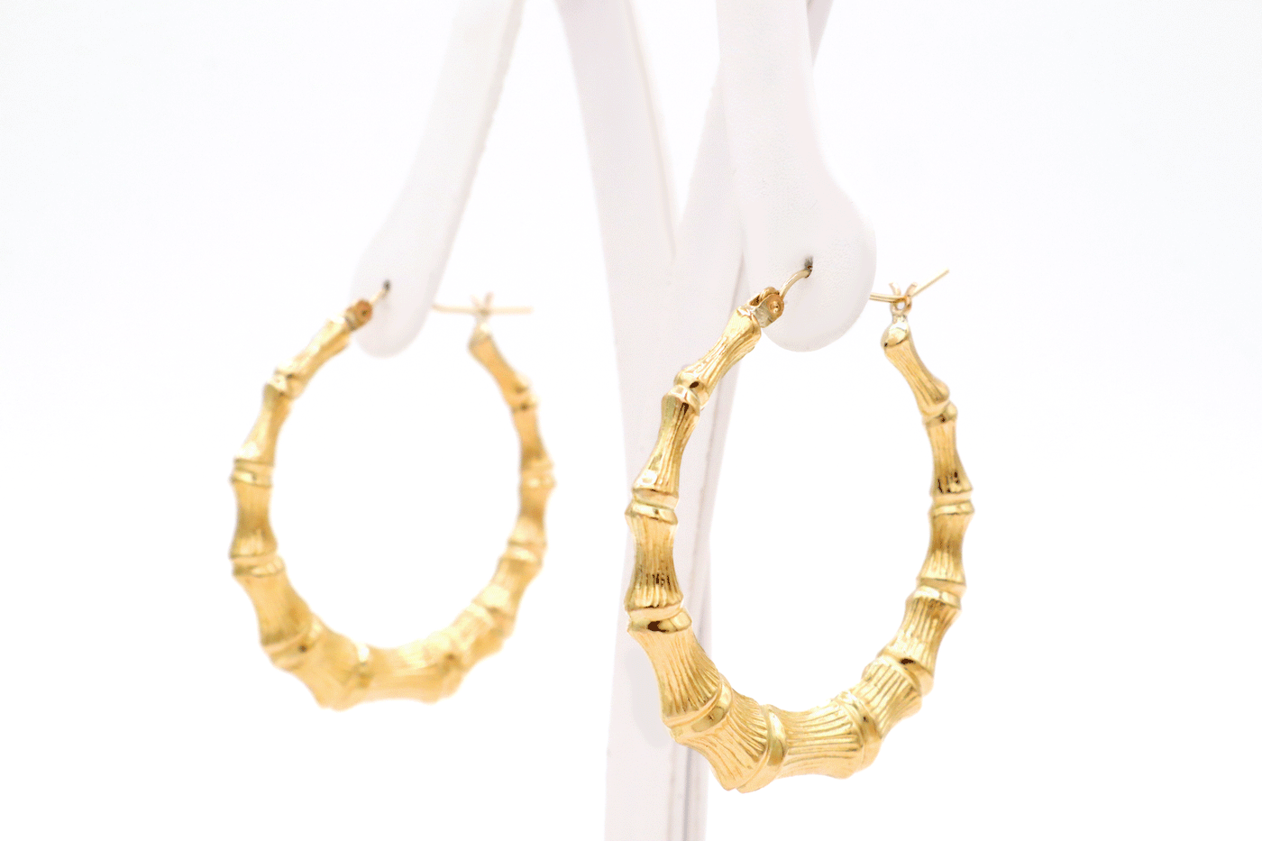 10K Solid Yellow Gold 1" Bamboo Hoop Earrings