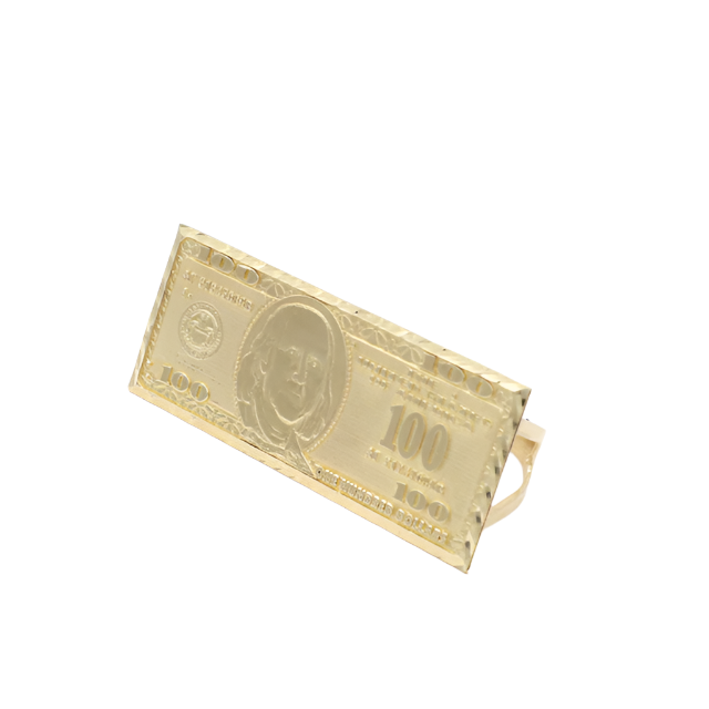 10K Solid Yellow Gold Franklin Deuce — $100 Bill Two-Finger Ring