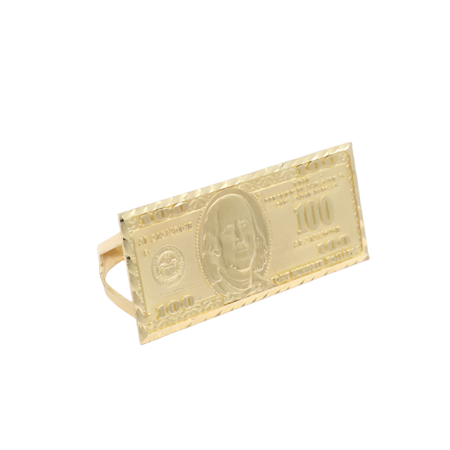 10K Solid Yellow Gold Franklin Deuce — $100 Bill Two-Finger Ring