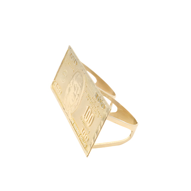 10K Solid Yellow Gold Franklin Deuce — $100 Bill Two-Finger Ring