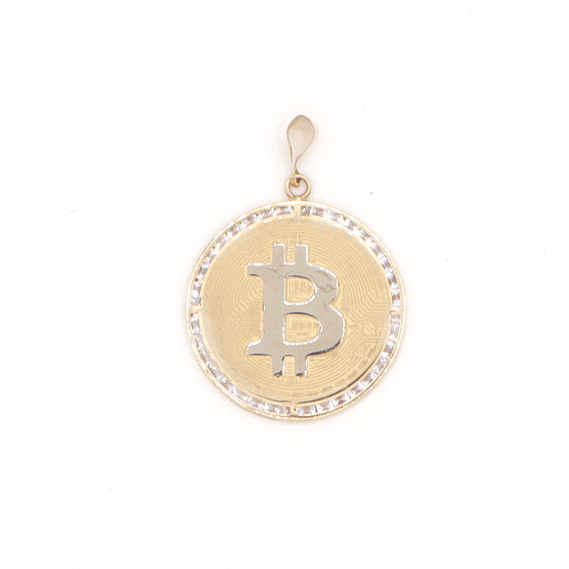 10K Solid Yellow Gold Diamond-Cut Bitcoin Logo Charm