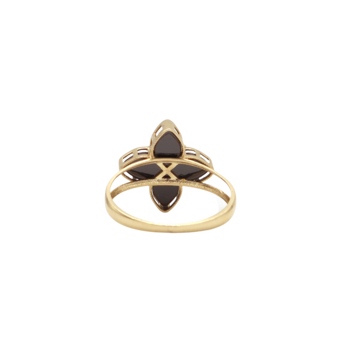 10K Solid Yellow Gold Black & CZ Four Leaf Clover Ring