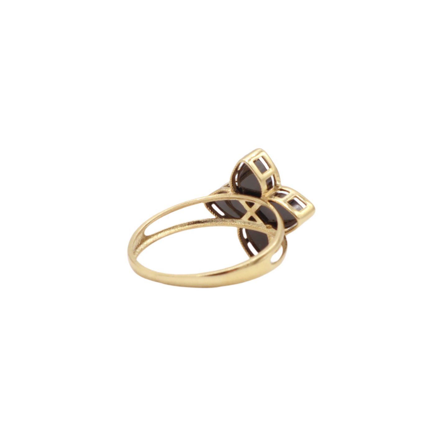 10K Solid Yellow Gold Black & CZ Four Leaf Clover Ring