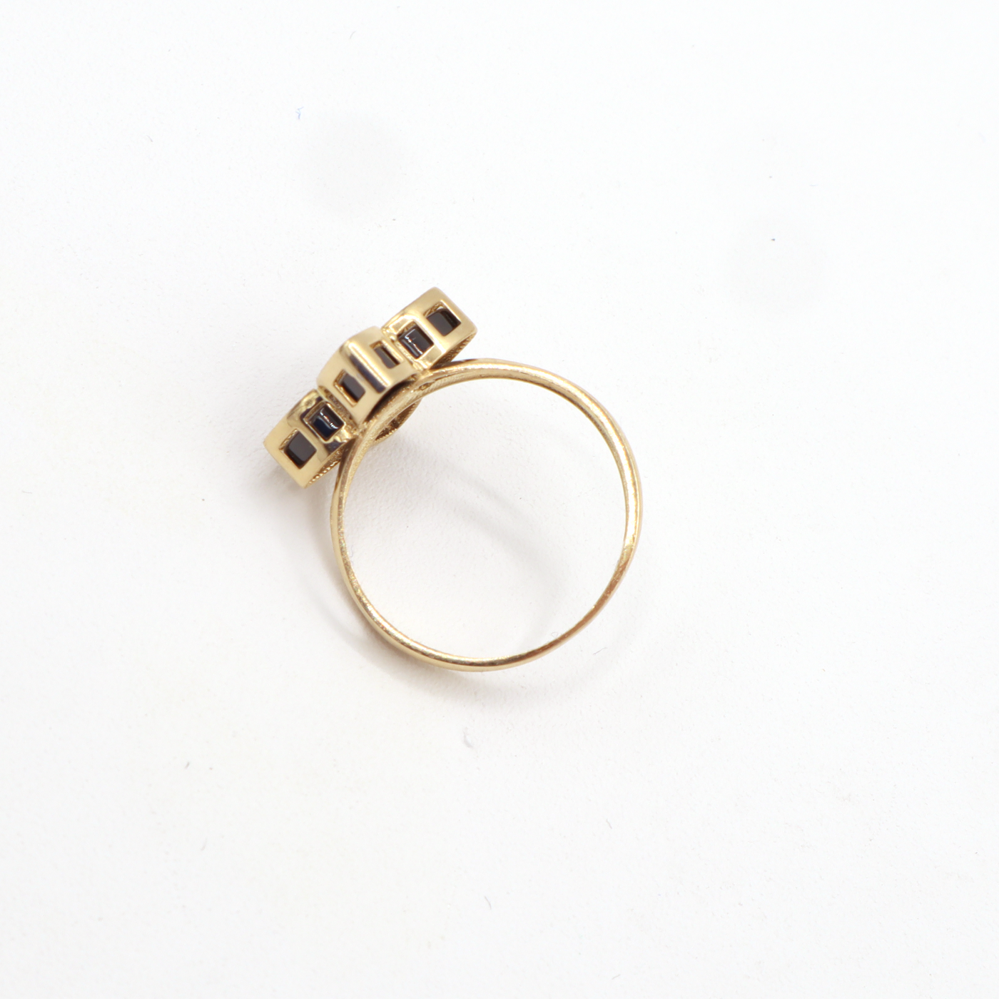 10K Solid Yellow Gold Black & CZ Four Leaf Clover Ring