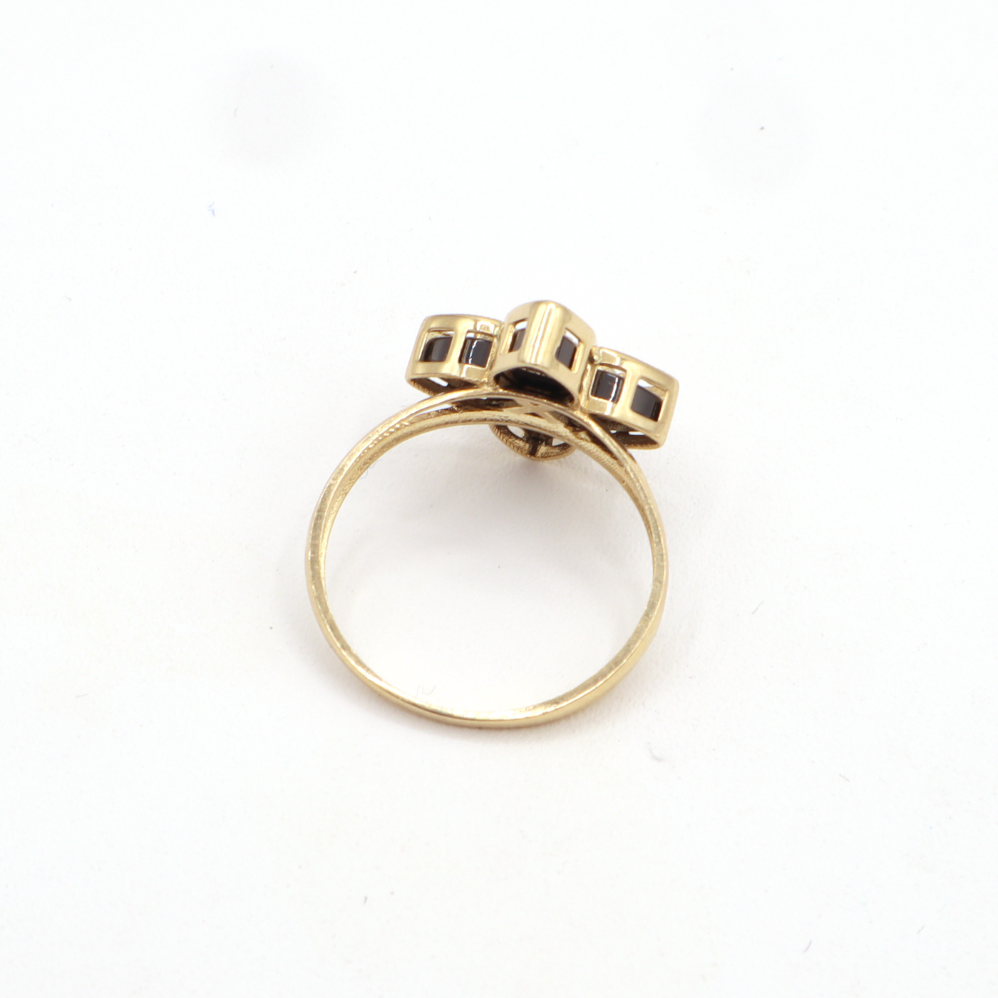 10K Solid Yellow Gold Black & CZ Four Leaf Clover Ring