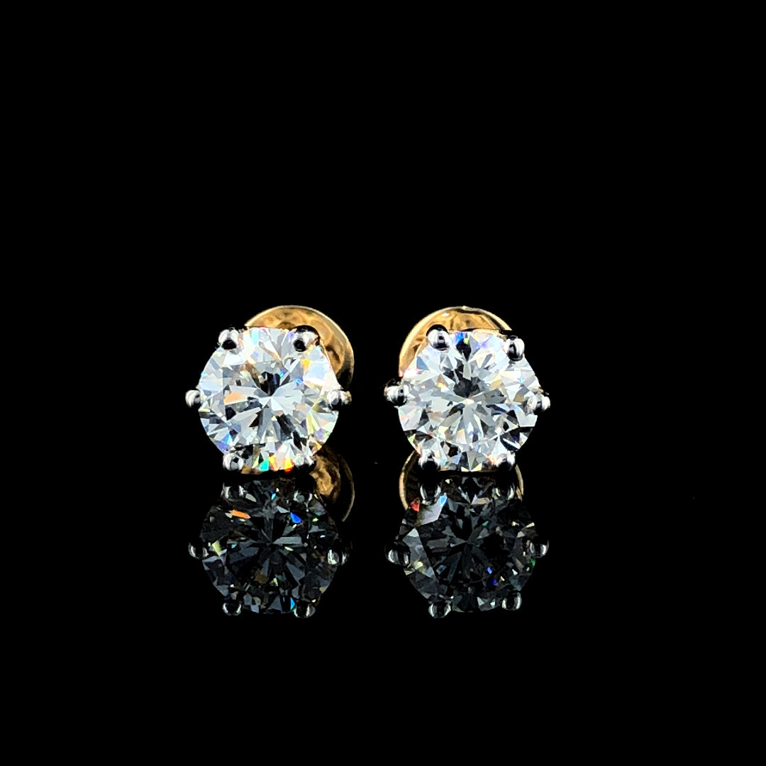 10K Solid Yellow Gold Round Lab-Grown Diamond Stud Earrings