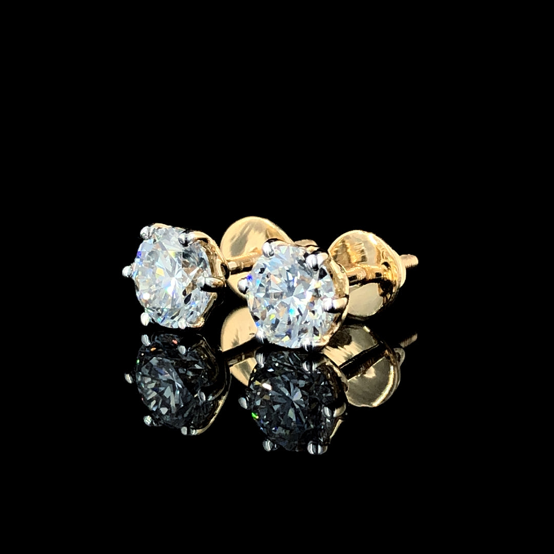 10K Solid Yellow Gold Round Lab-Grown Diamond Stud Earrings