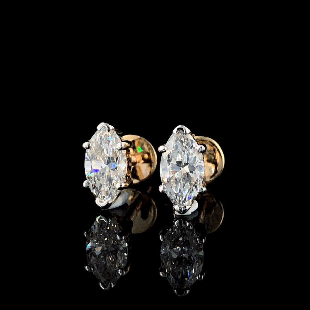 Lab Created Marquise Diamond Earrings 14K Pure Yellow Gold - STF DIAMONDS