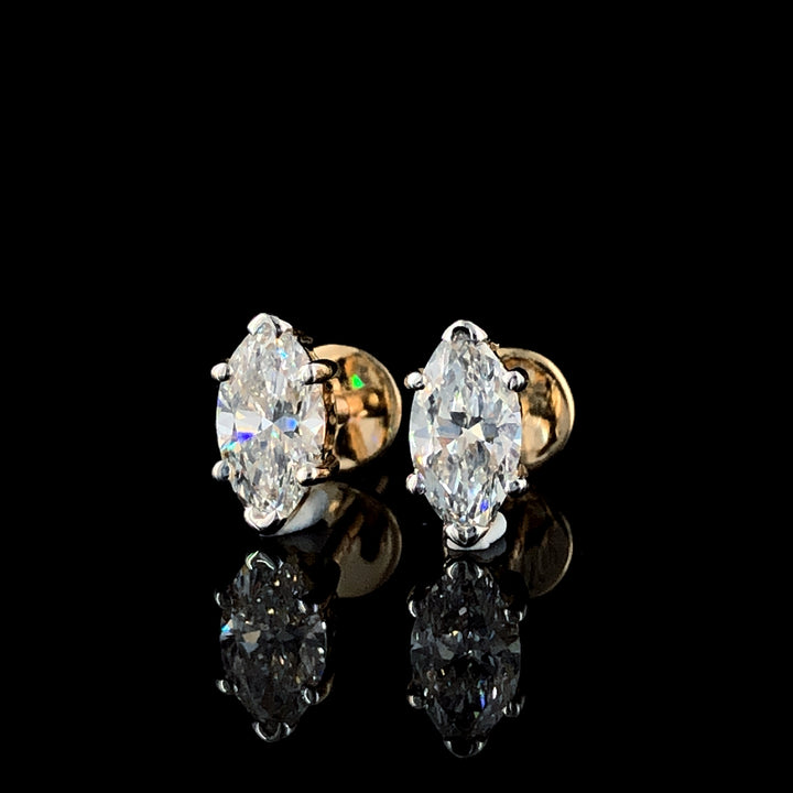 14K Solid Yellow Gold Marquesa — Marquise Lab-Grown Diamond Earrings