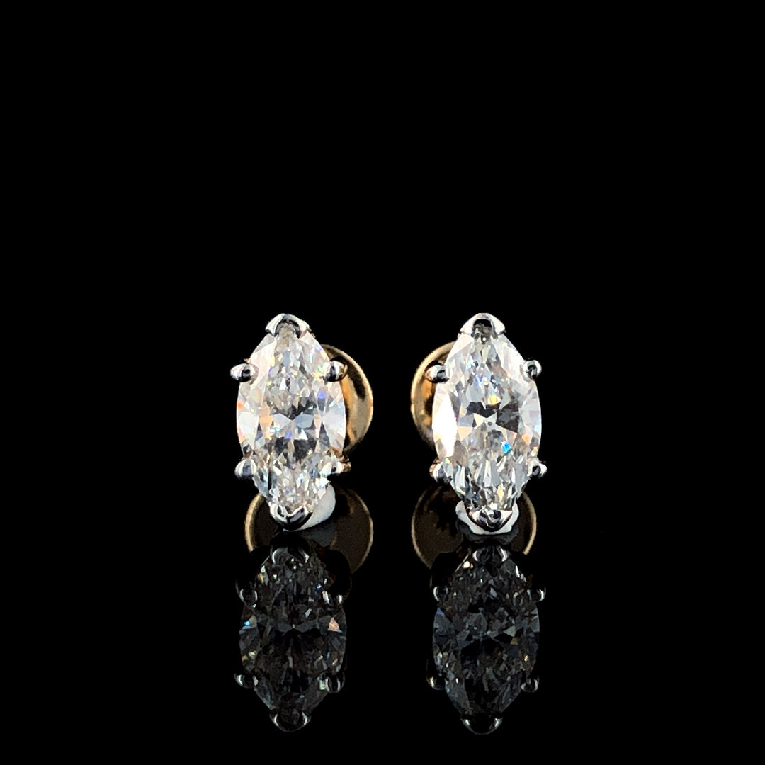 14K Solid Yellow Gold Marquesa — Marquise Lab-Grown Diamond Earrings