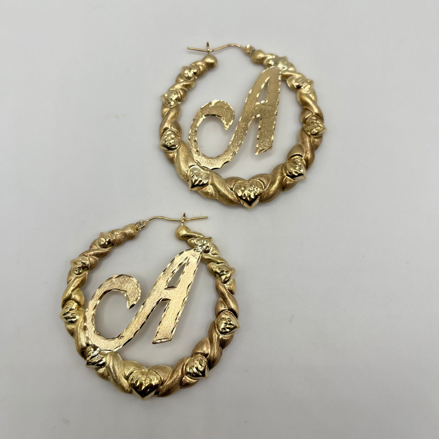 10K Yellow Gold All Heart Hoop Earrings 1.4" (with Custom Initial)