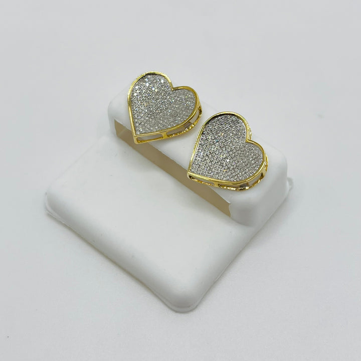 10K Gold Diamond Inverted Heart Earrings (Screwback) 16mm