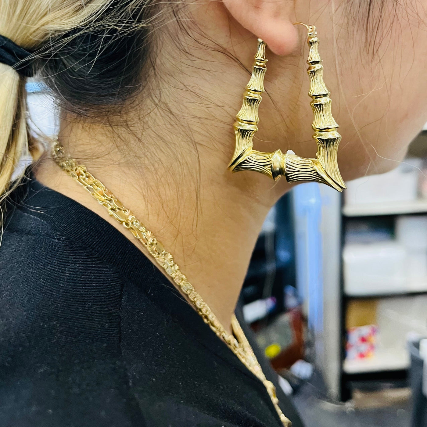 10K Yellow Gold Door Knocker Hoops (1.75")