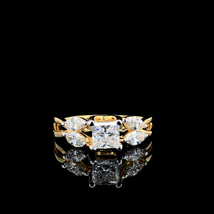 Lab Created Grown Princess Cut and Marquise Diamond Wedding Ring 14K Yellow Gold - STF DIAMONDS