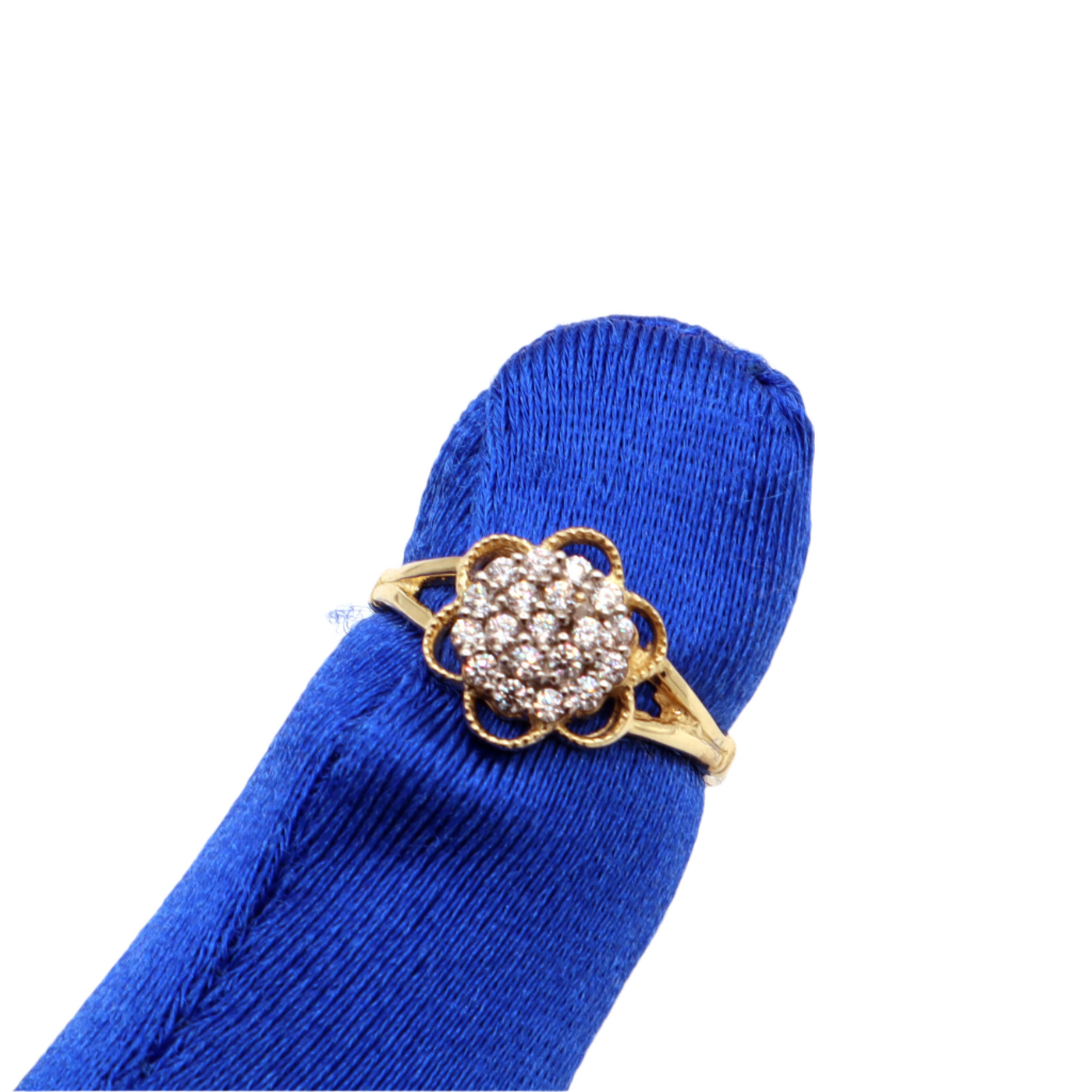 14K Solid Yellow Gold Three-Layer Round Flower CZ Ring
