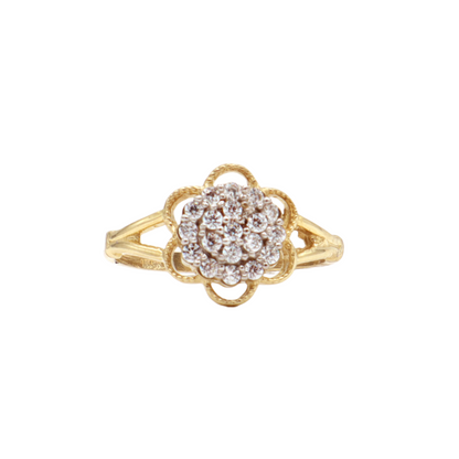 CZ 3 Layers Round Flower Ring-Solid 14K Yellow Gold-CZ Cubic Zirconia  _ STF DIAMONDS JEWELRY