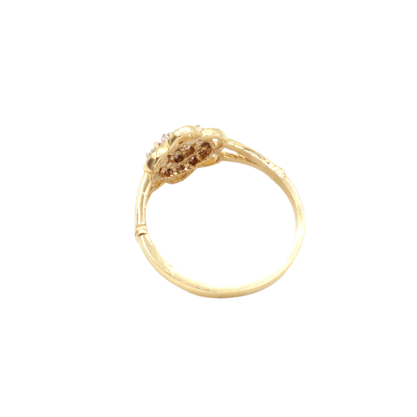 14K Solid Yellow Gold Three-Layer Round Flower CZ Ring