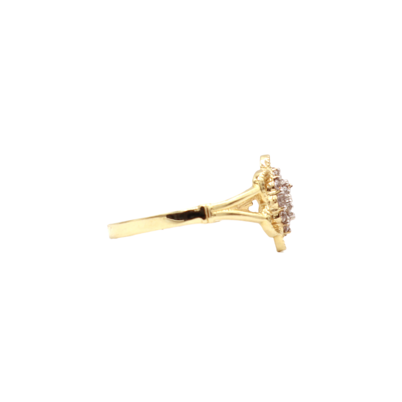 14K Solid Yellow Gold Three-Layer Round Flower CZ Ring