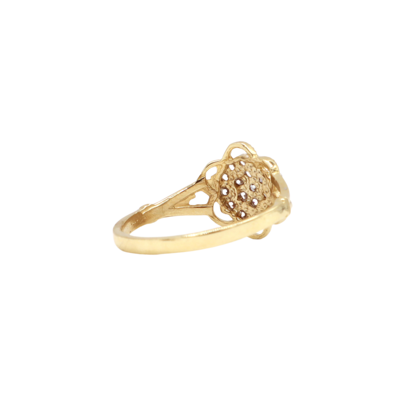 14K Solid Yellow Gold Three-Layer Round Flower CZ Ring