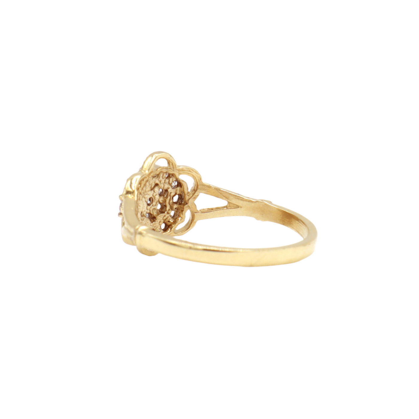 14K Solid Yellow Gold Three-Layer Round Flower CZ Ring