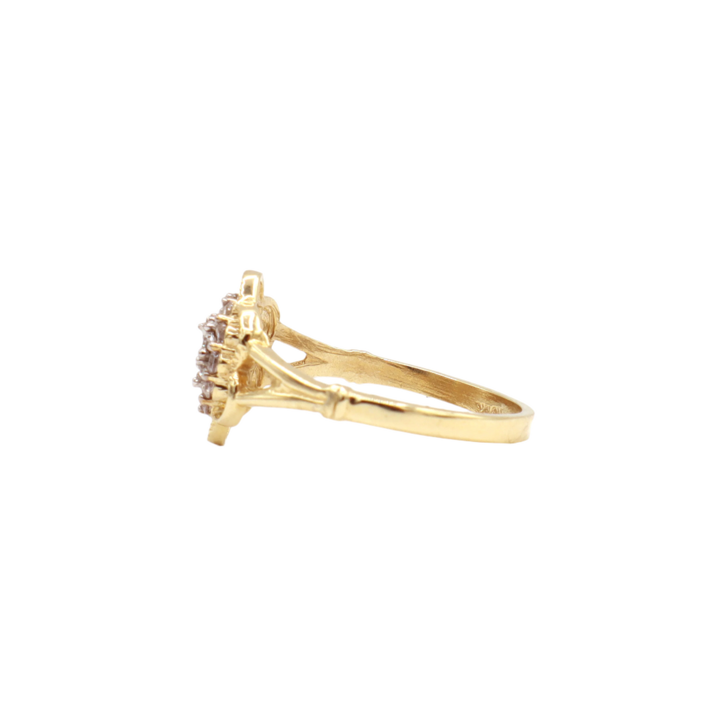 14K Solid Yellow Gold Three-Layer Round Flower CZ Ring
