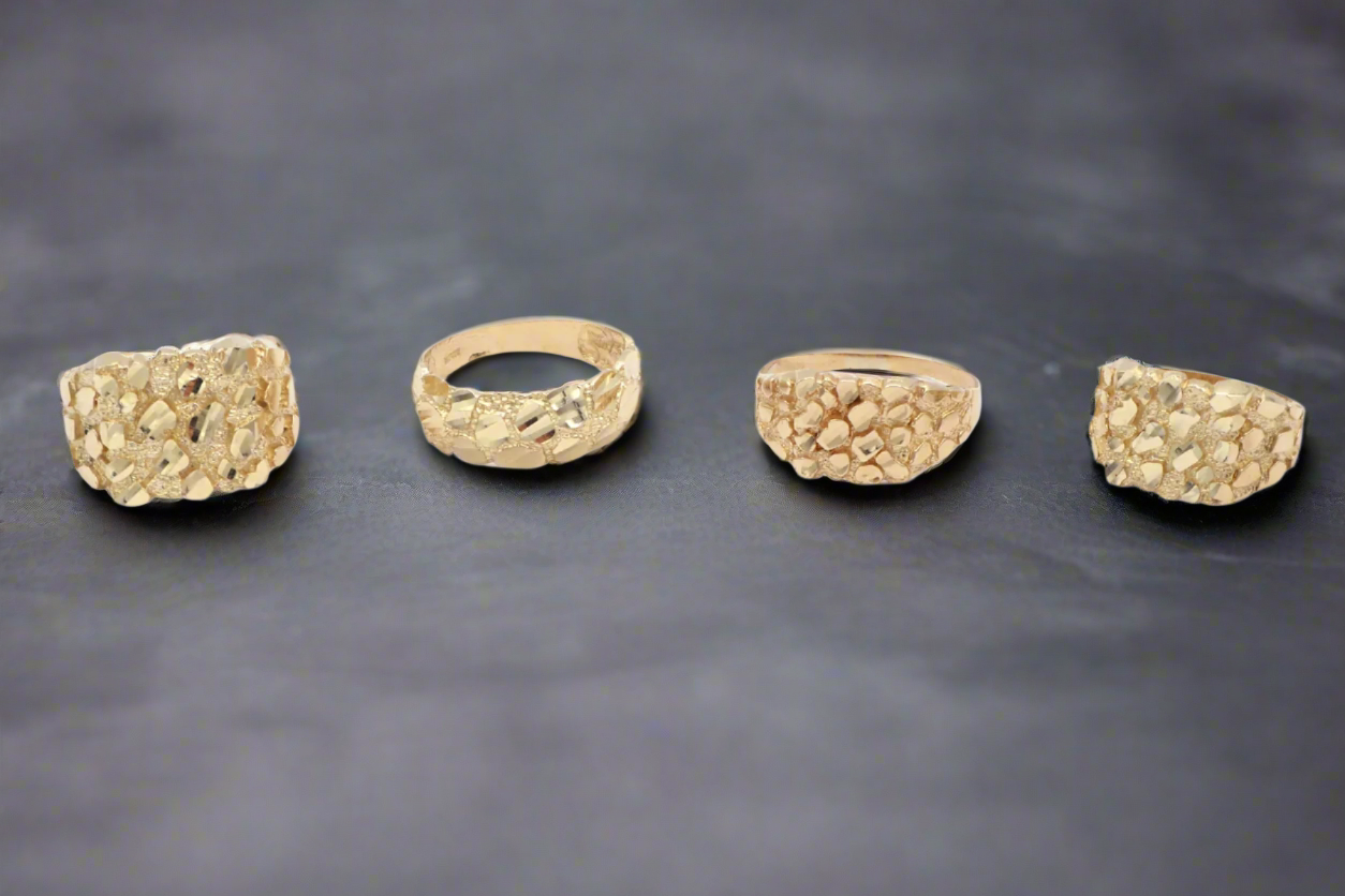 10K Solid Yellow Gold King's Treasure X Nugget Men's Ring