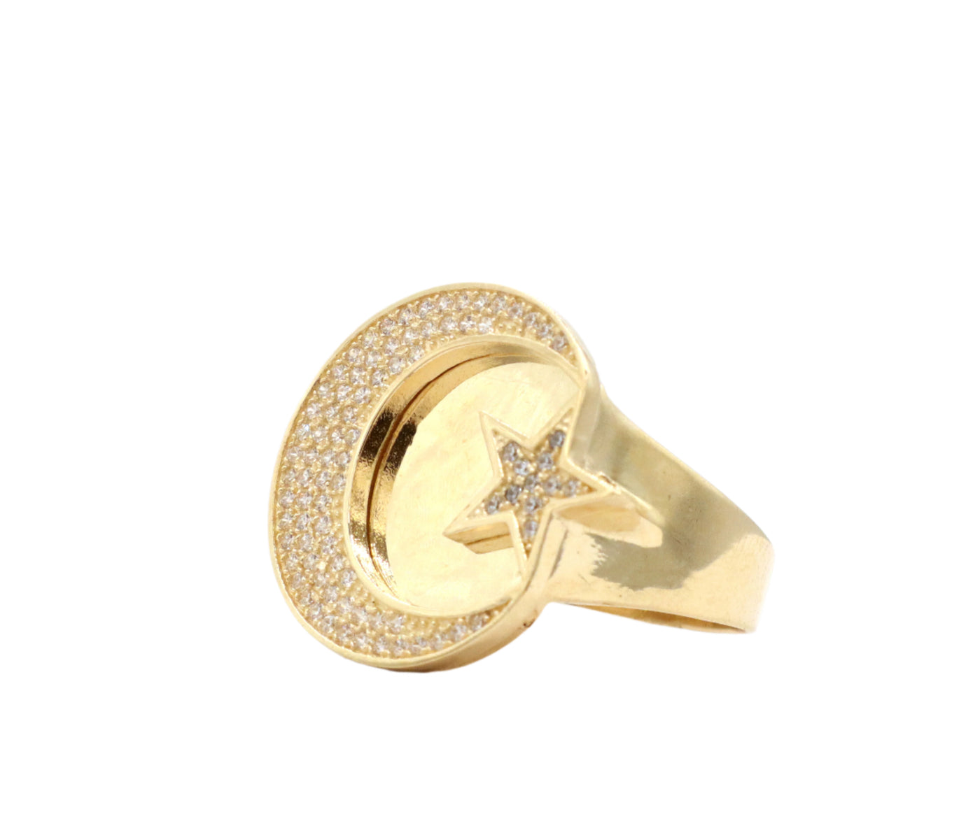 14K Solid Yellow Gold Starry Moon Ring (Natural Diamonds)