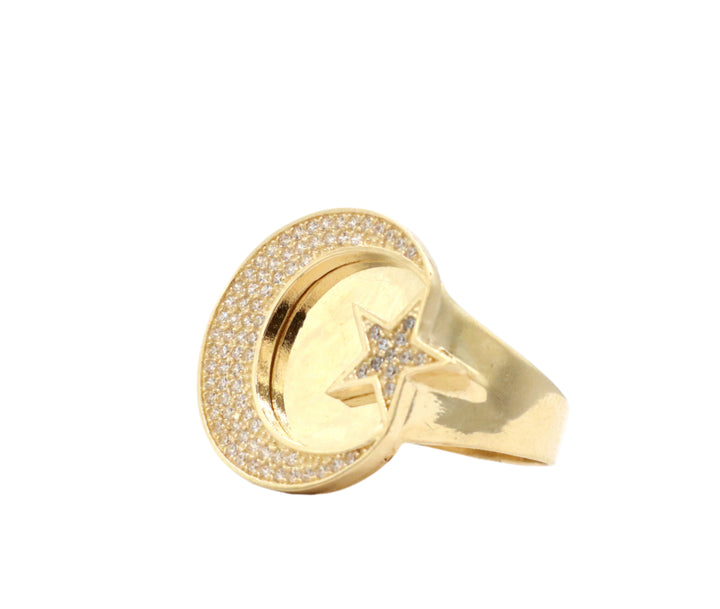 14K Solid Yellow Gold Starry Moon Ring (Natural Diamonds)