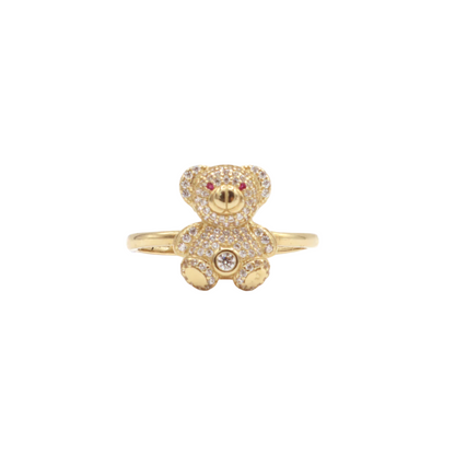 Cutie Bear CZ Stone Belly Women's Ring - 10K Yellow Gold - CZ Cubic zirconia | STF DIAMODNS JEWELRY