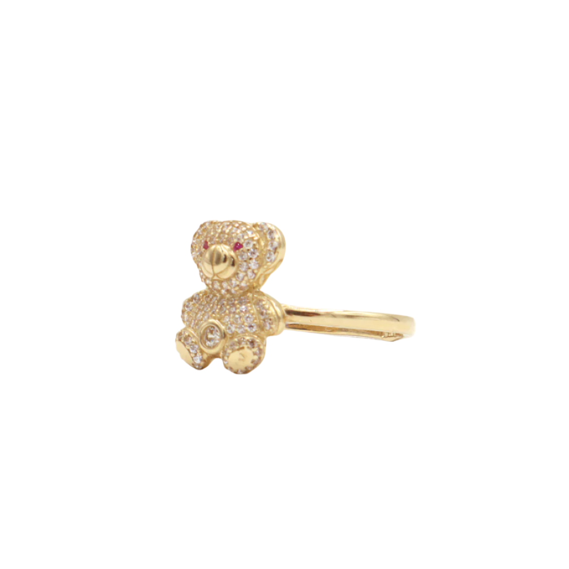 10K Solid Yellow Gold Cutie Bear CZ Ring
