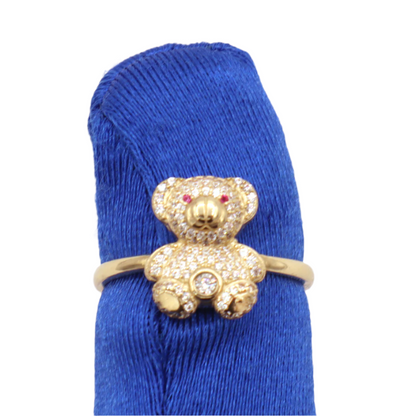 Cutie Bear CZ Stone Belly Women's Ring - 10K Yellow Gold - CZ Cubic zirconia | STF DIAMODNS JEWELRY