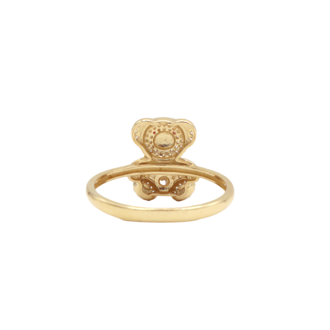 10K Solid Yellow Gold Cutie Bear CZ Ring