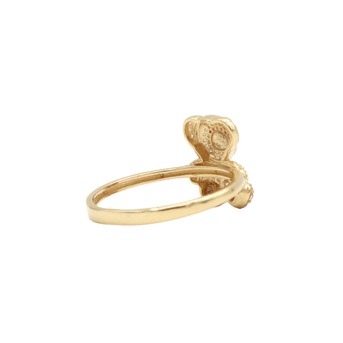 10K Solid Yellow Gold Cutie Bear CZ Ring