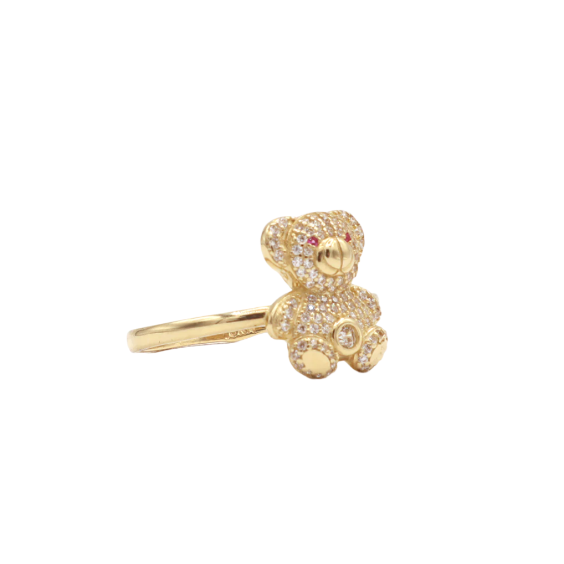 Cutie Bear CZ Stone Belly Women's Ring - 10K Yellow Gold - CZ Cubic zirconia | STF DIAMODNS JEWELRY