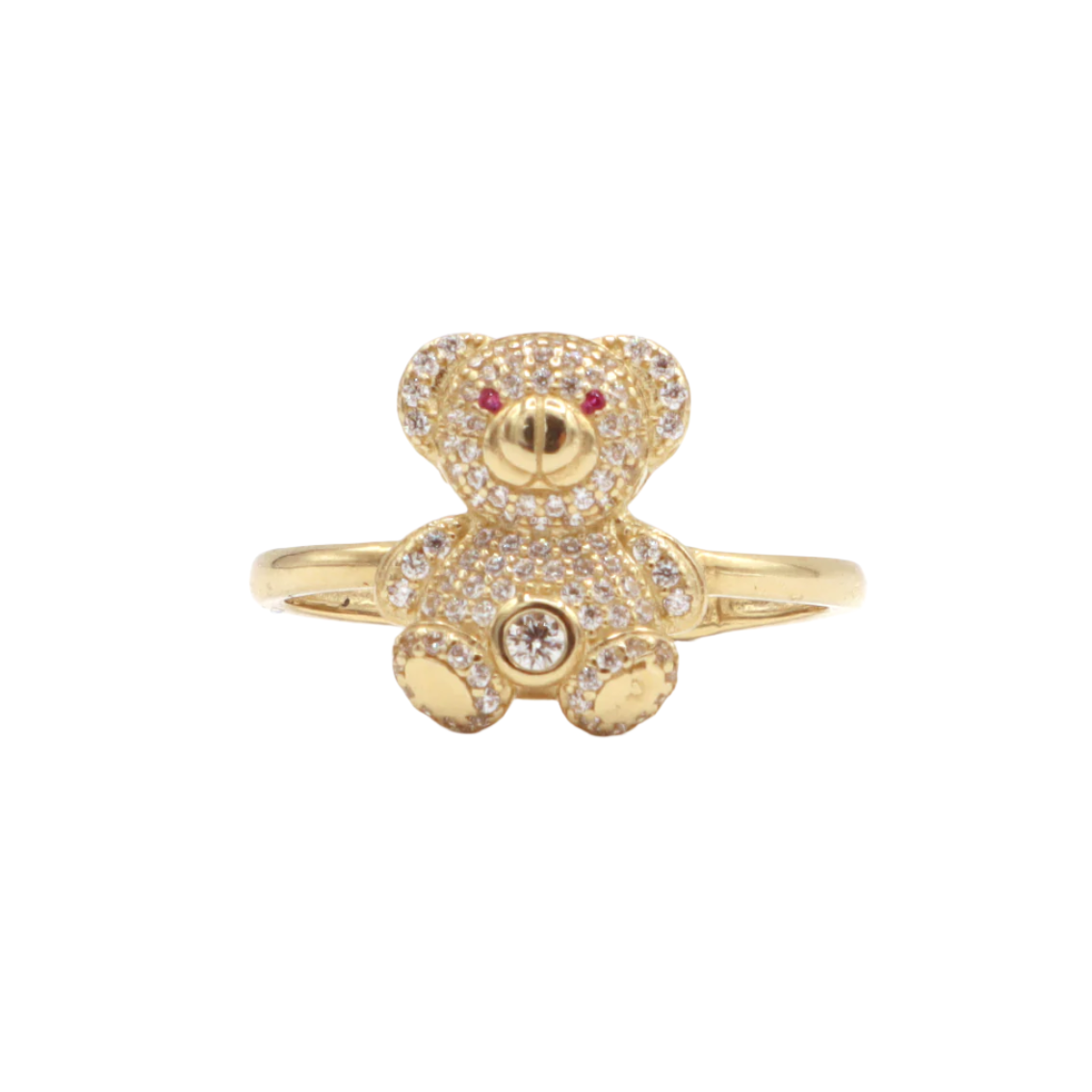 10K Solid Yellow Gold Cutie Bear CZ Ring