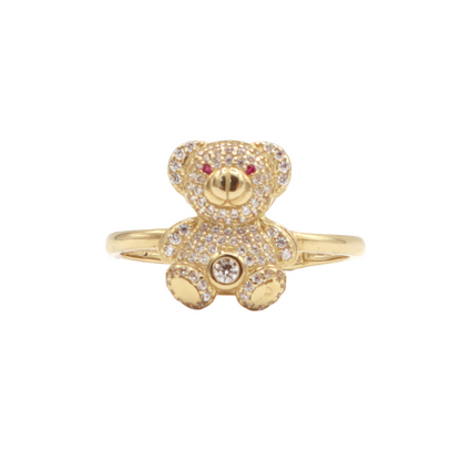 Cutie Bear CZ Stone Belly Women's Ring - 10K Yellow Gold - CZ Cubic zirconia | STF DIAMODNS JEWELRY