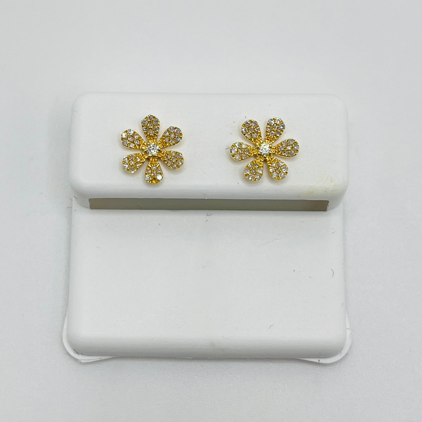 14K Diamond 6 Petal Flower Shape Earrings