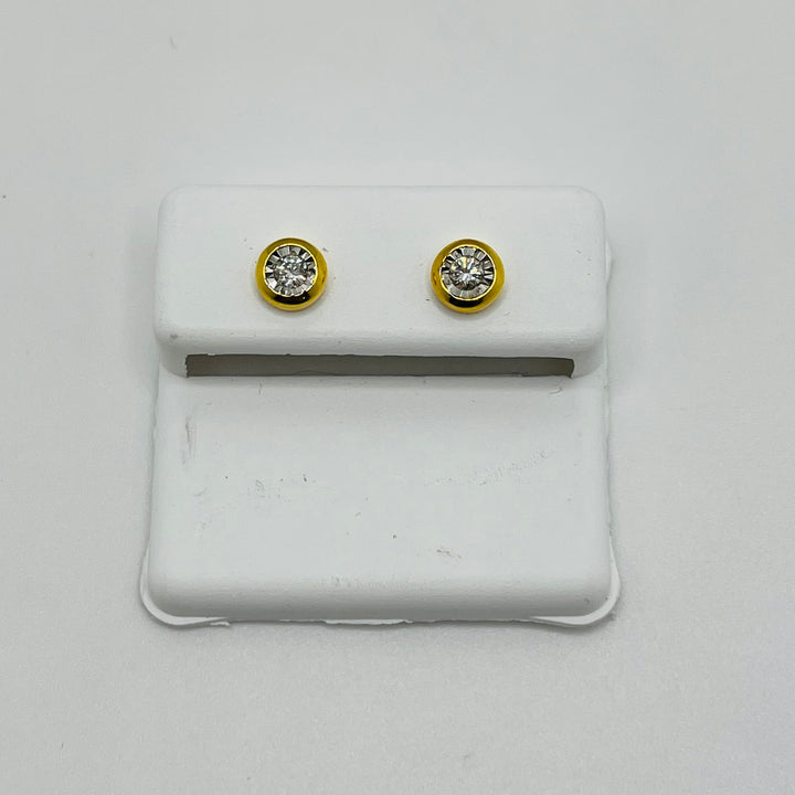 14K Gold Single Stone Diamond Round Earrings