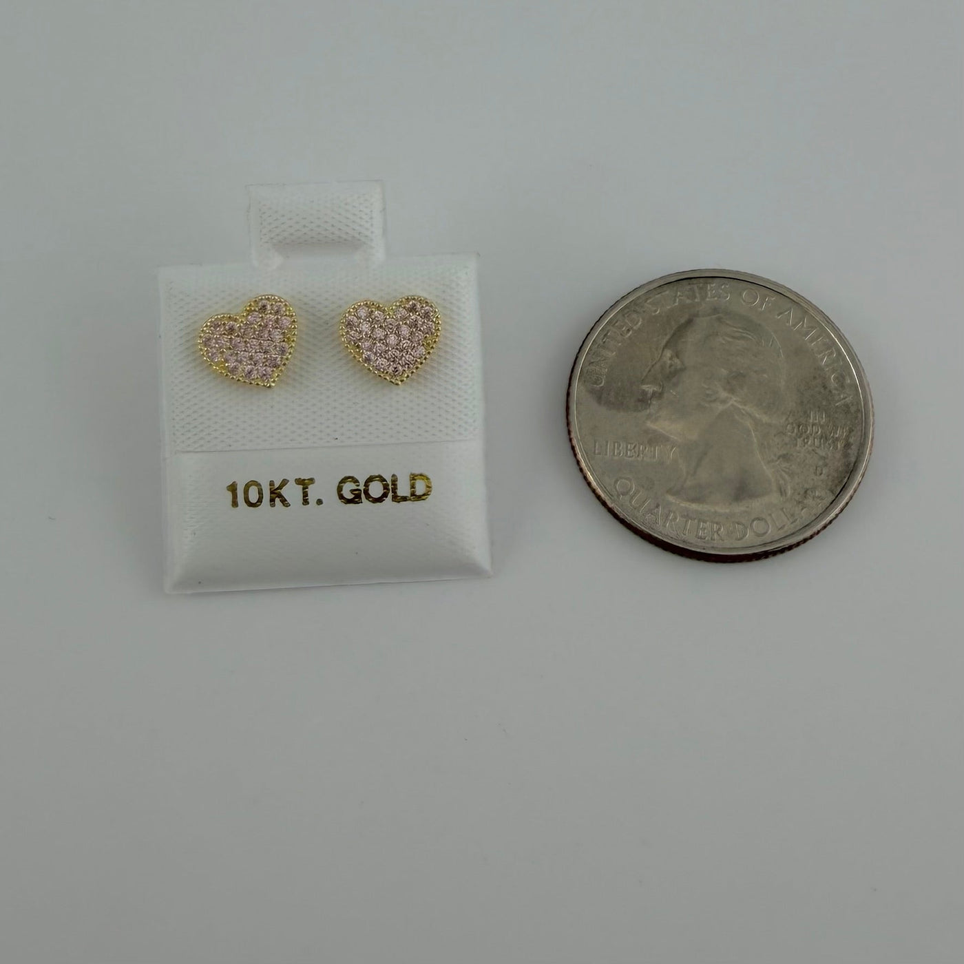 10K Yellow Gold Mini Pink Bead Heart CZ Earrings