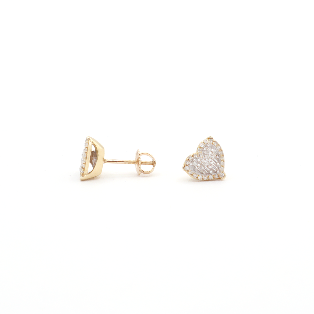 10K Solid Yellow Gold Emerald Diamond Heart Stud Earrings