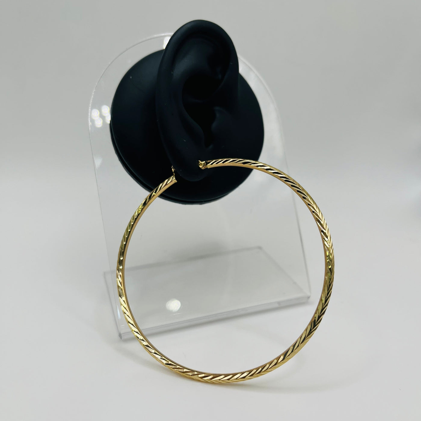 10K Yellow Gold Feather Hoops 3in