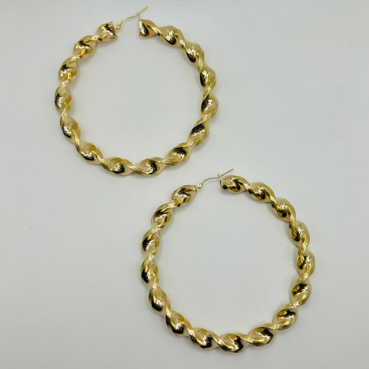 10K Yellow Gold 8mm 3.5 inches Chunky Twist Hoops