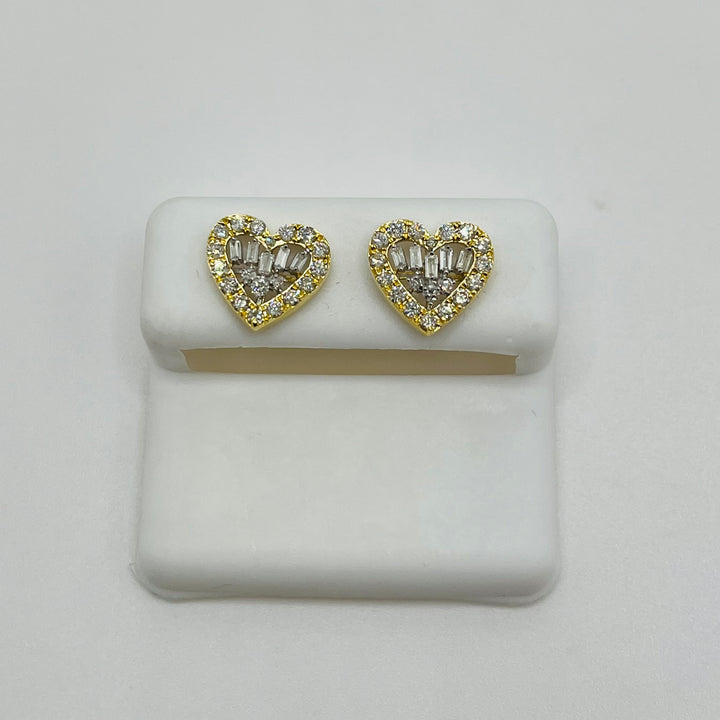 10K Gold Baguette Diamond Earrings ~ Single Row Border (Screwback)