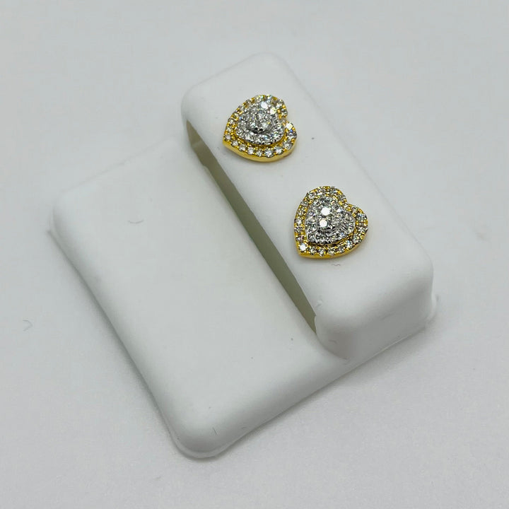 14K Yellow Gold Cluster Heart Earrings (Screwback) 9mm