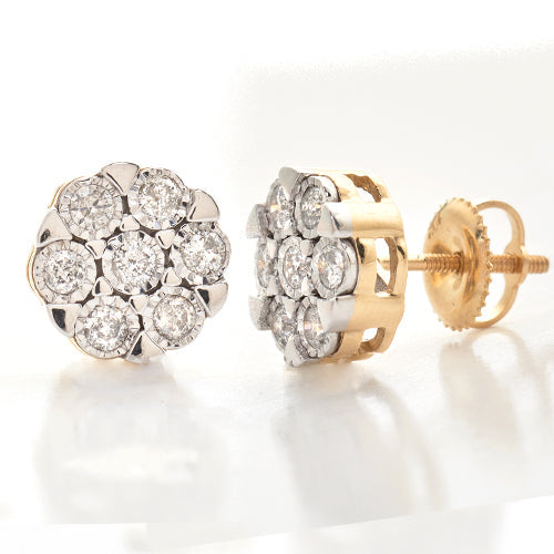 10K Gold Diamond V-Prong Flower Earrings